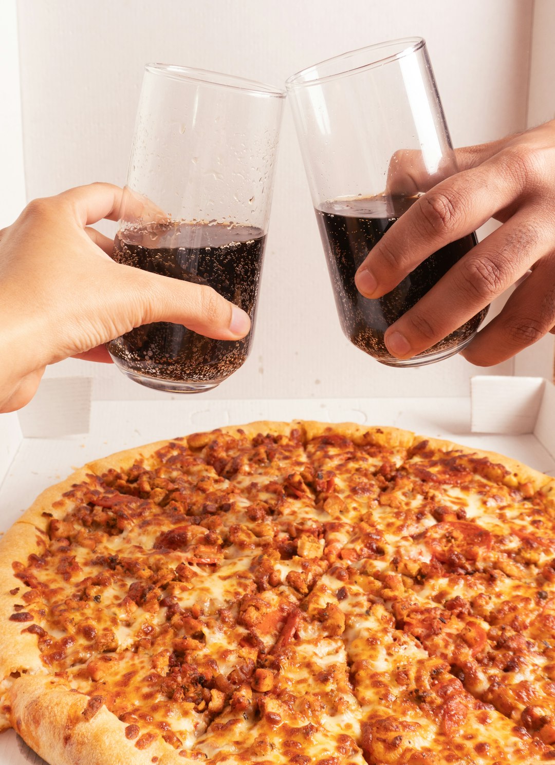Pepperoni pizza with wine